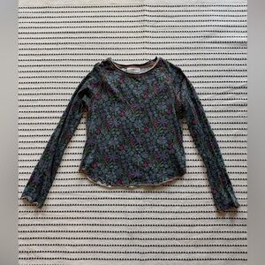 Natural Life Lily Cotton Long Sleeve Tee Shirt Dark Blue Garden XS